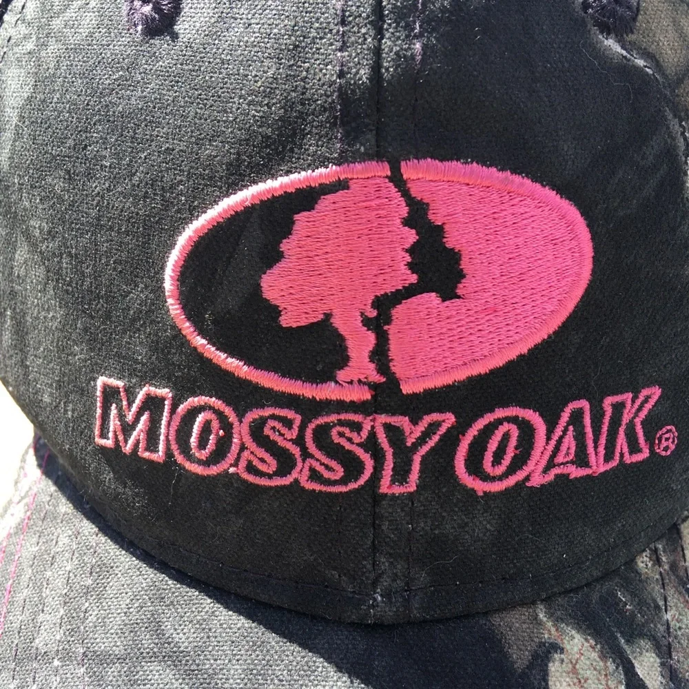Mossy Oak by Outdoor Cap Black Hat with Pink Logo O/S Hunting Fishing